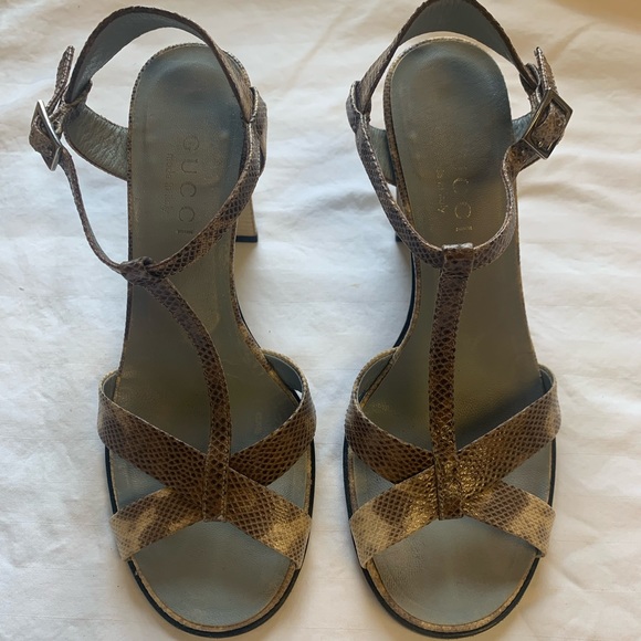 Vintage Gucci Snakeskin and Cream Chunky High Heels with Original Box & Dustbag - Picture 4 of 11